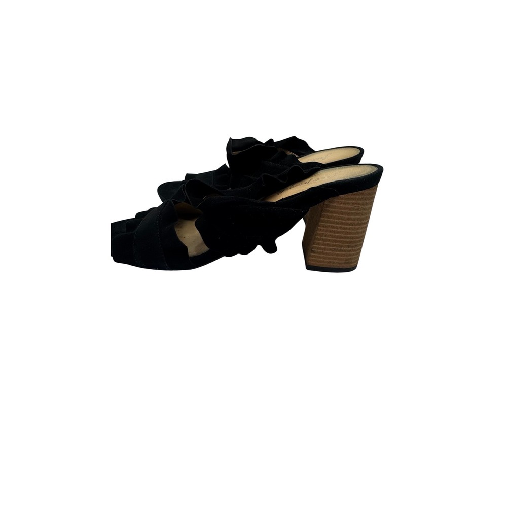 Free People Suede Ruffle Mules Womens 39 Black Block Heel Boho Chic Cute